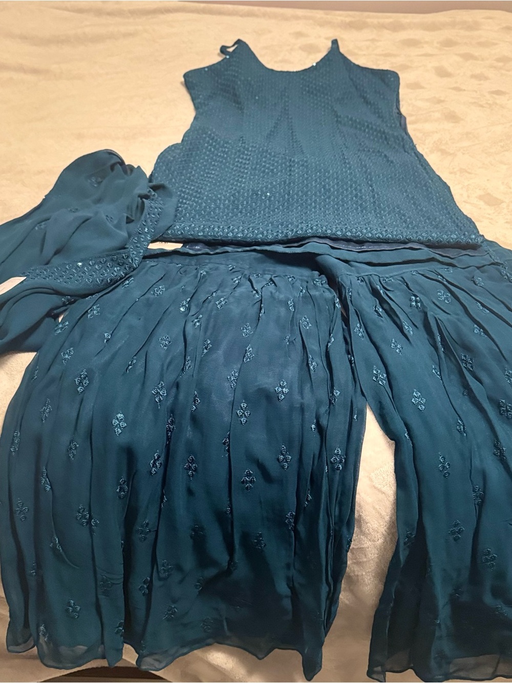 Teal Embroidered sharara suit